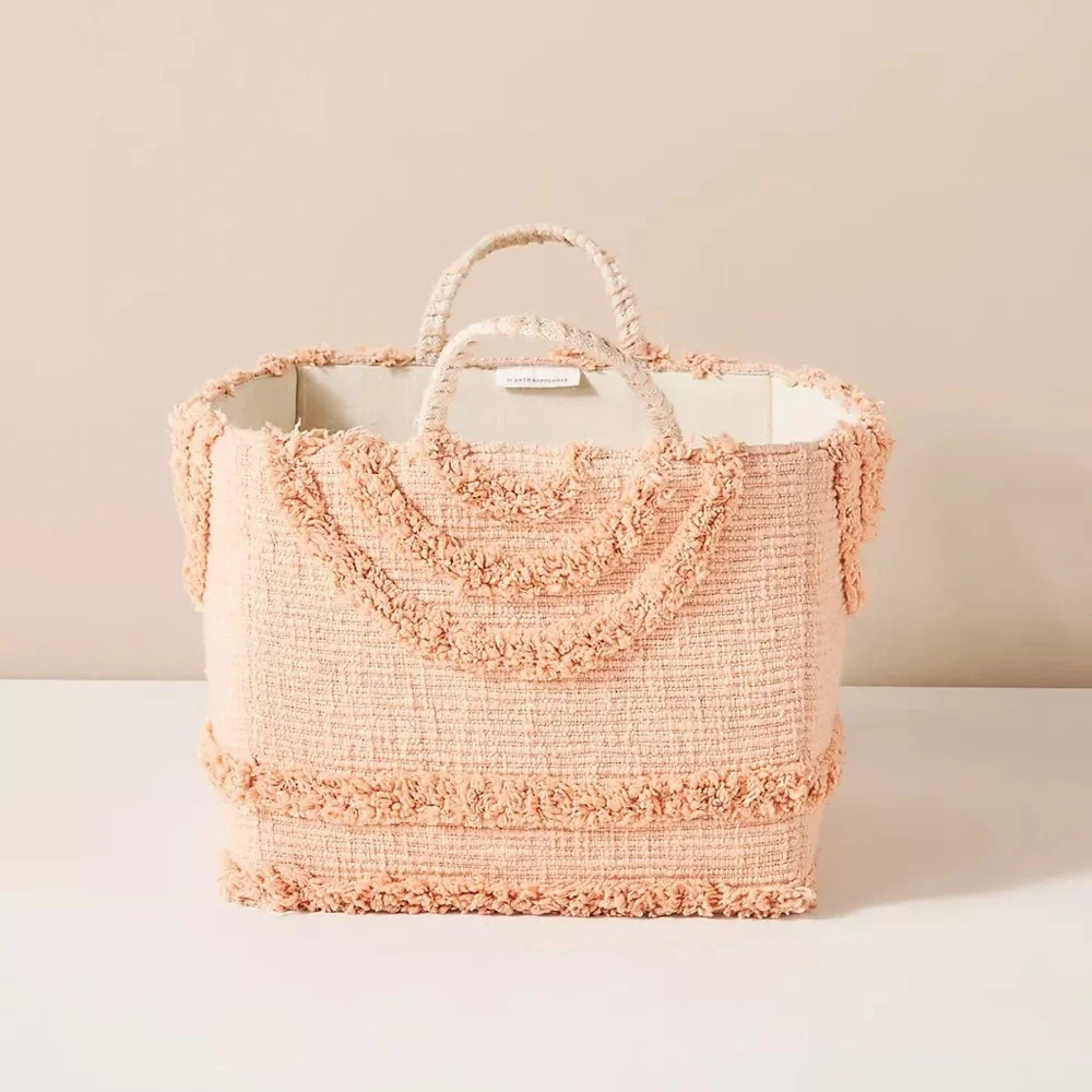 Anthropologie Peach Tufted Basket NWT